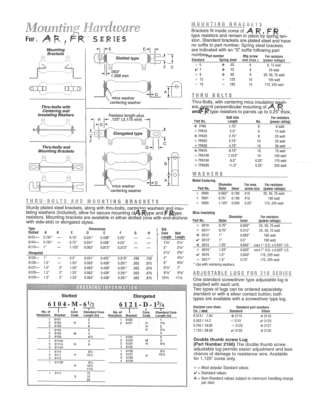 Memcor-Truohm AR series, FR series Accessories Catalog