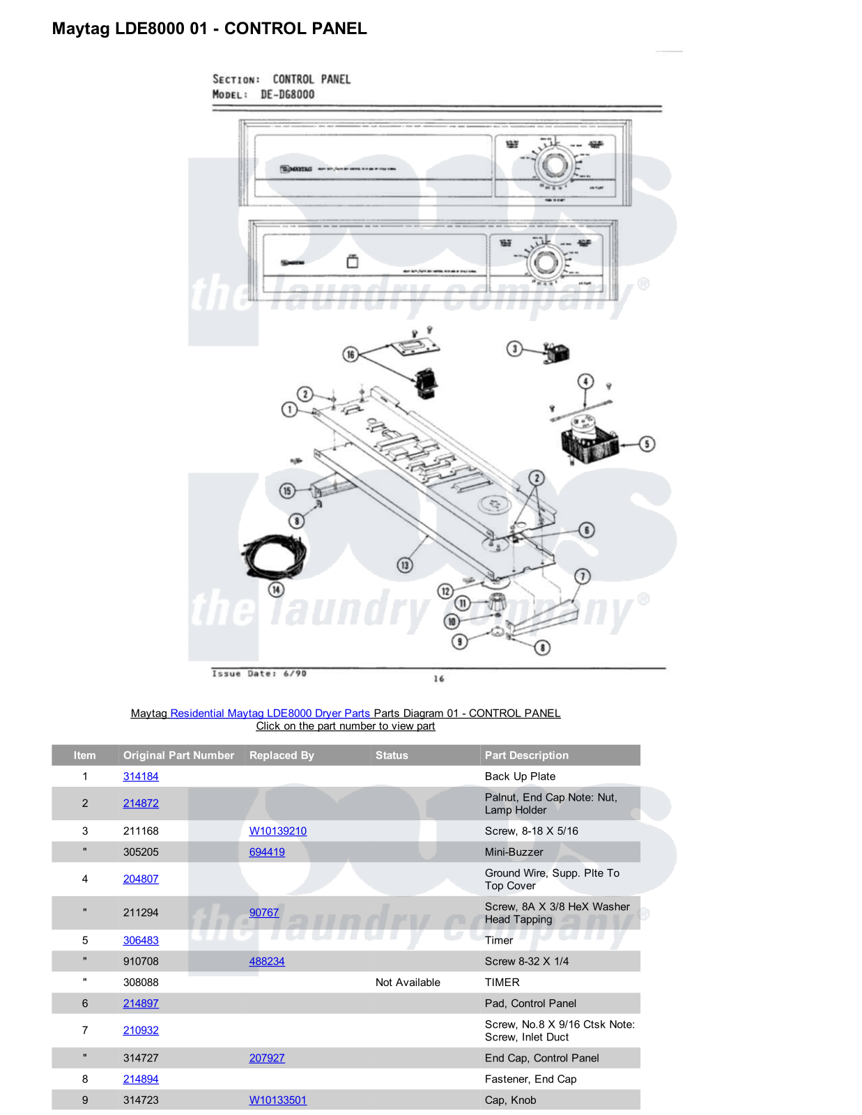 Maytag LDE8000 Parts Diagram