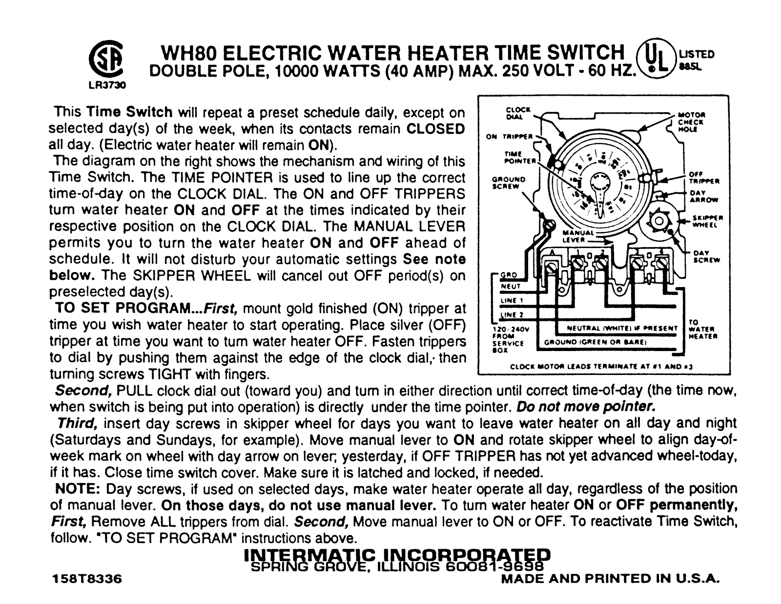 Intermatic WH80 User Manual