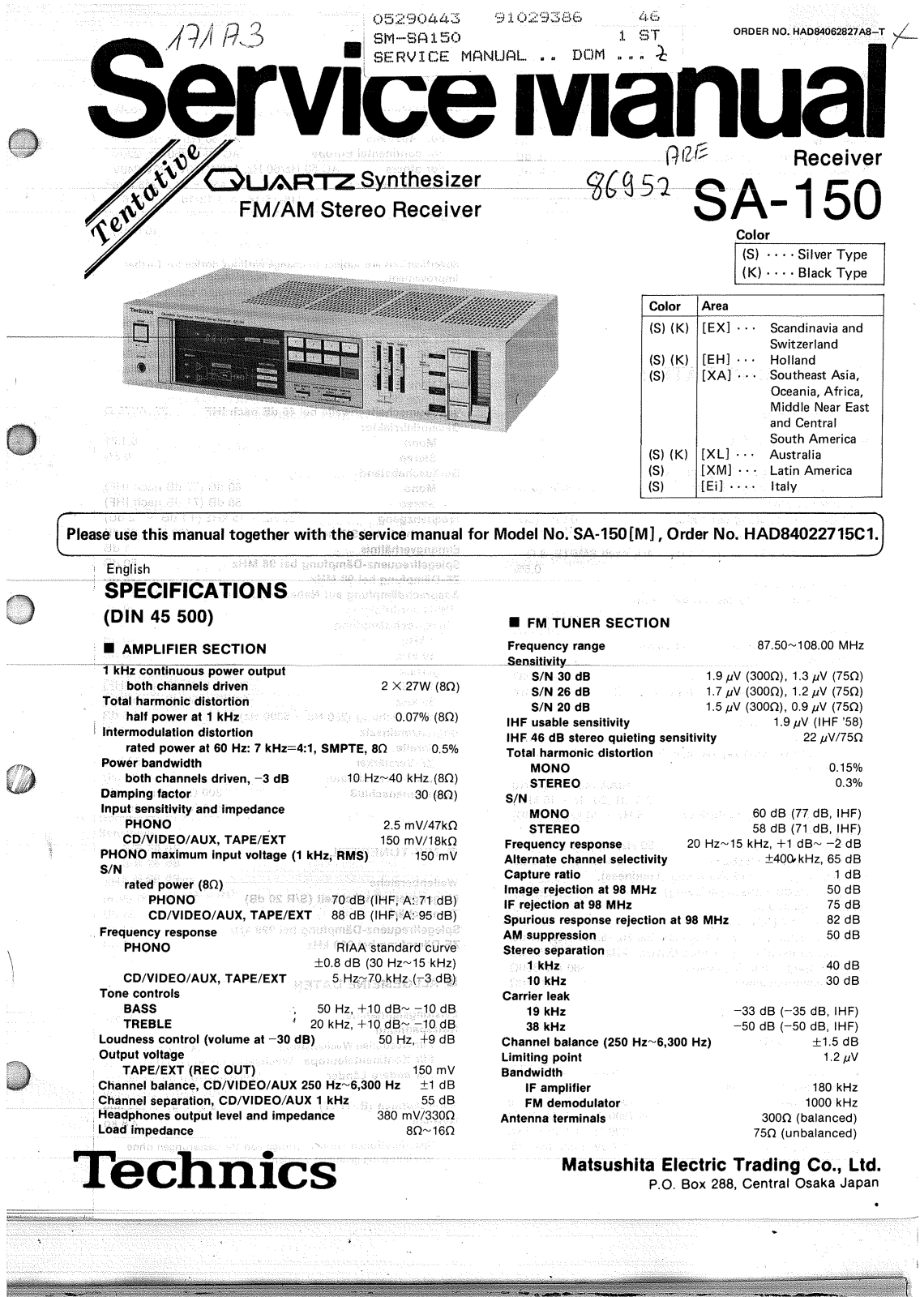Technics SA-150 Service manual