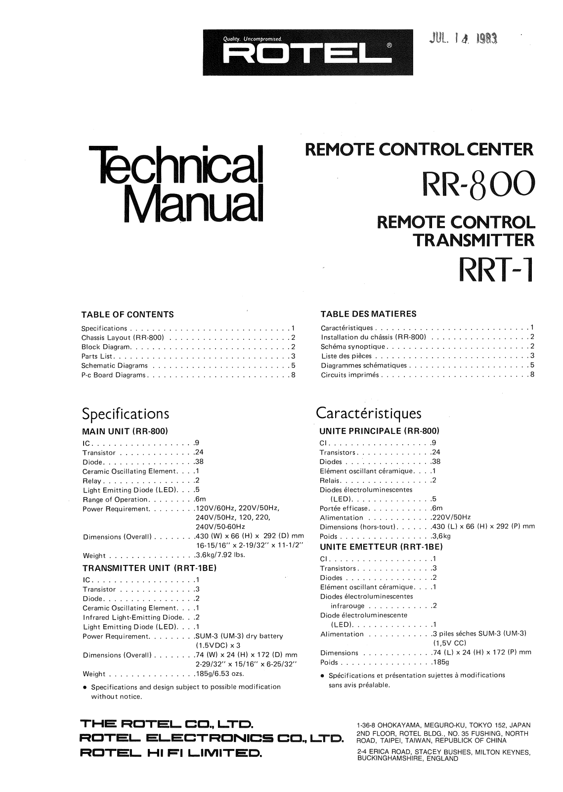 Rotel RR-800 Service manual