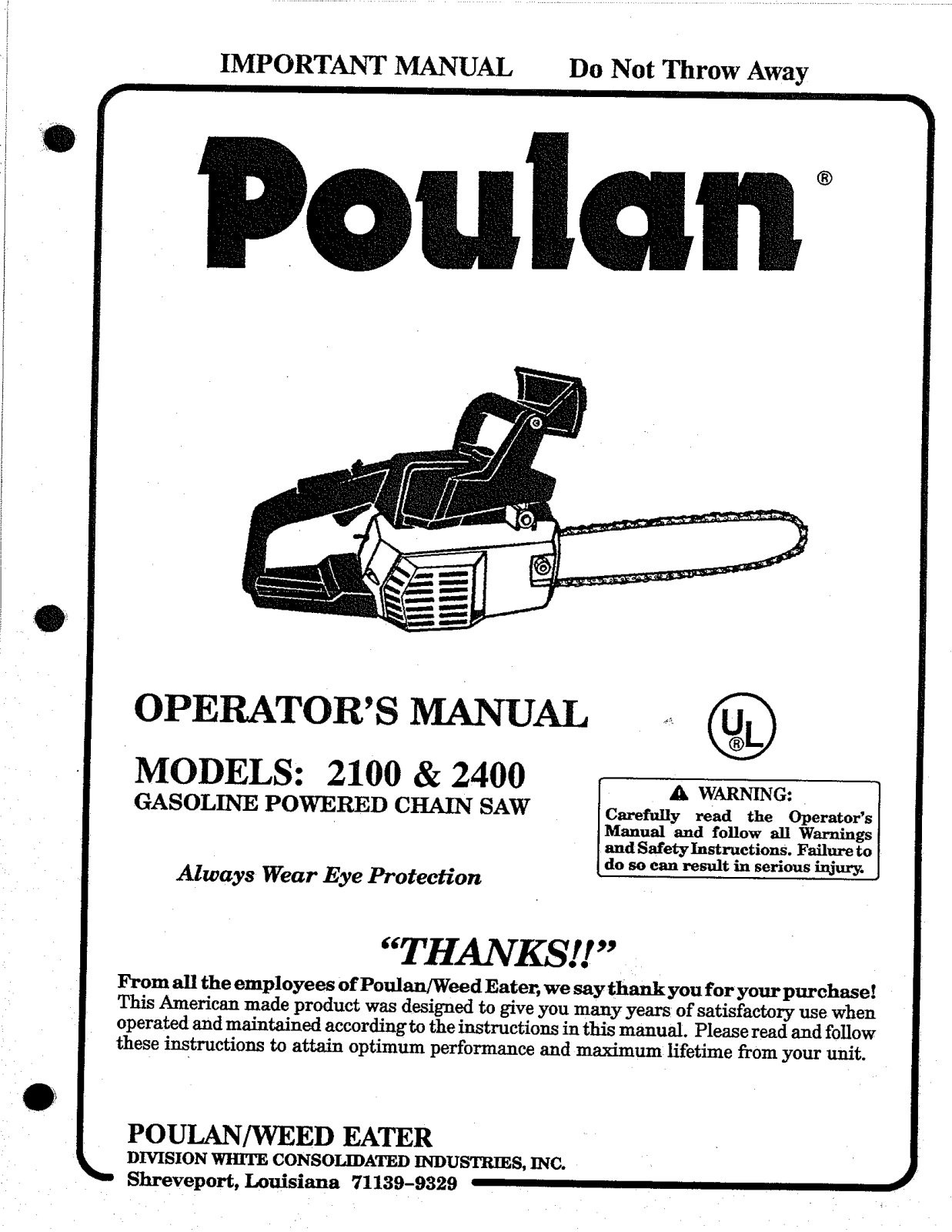 Poulan 2400 User Manual