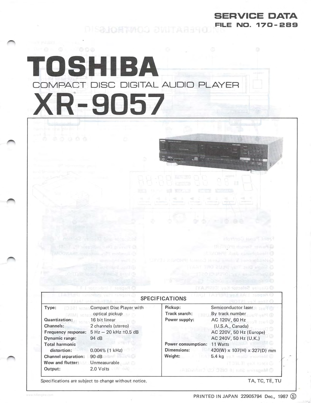 Toshiba XR-9057 Service Manual