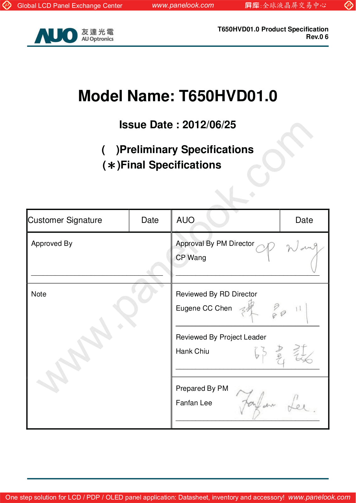 AUO T650HVD01.0 Specification