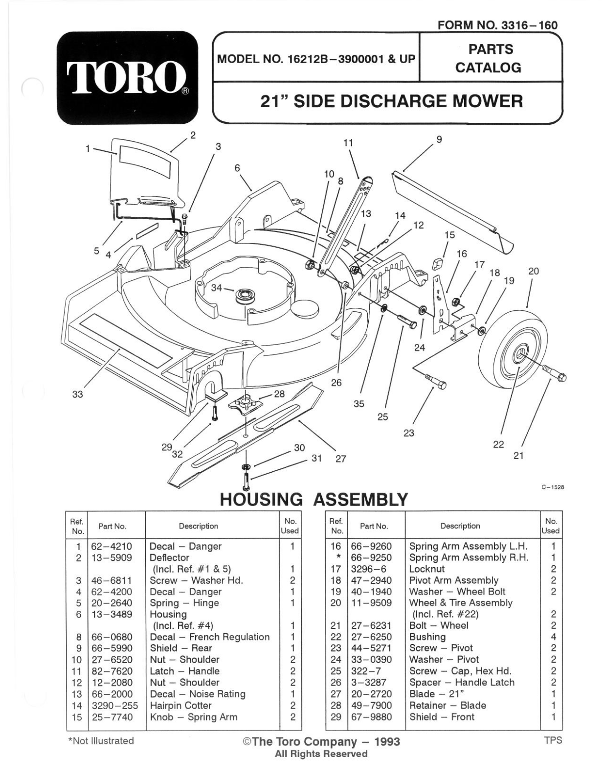 Toro 16212B, 20912B Parts Catalogue