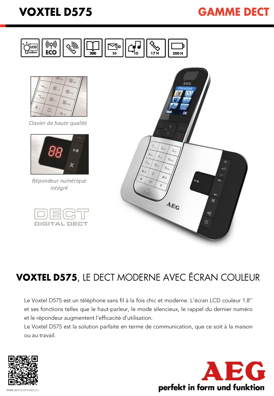 AEG VOXTEL D575 product sheet