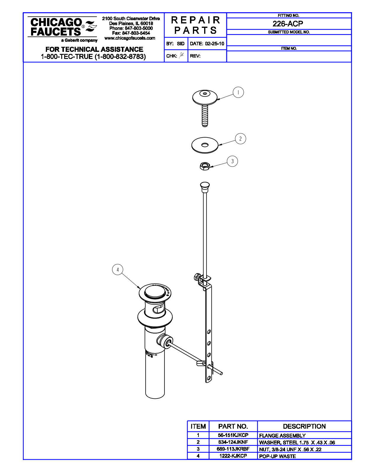 Chicago Faucet 226-A Parts List