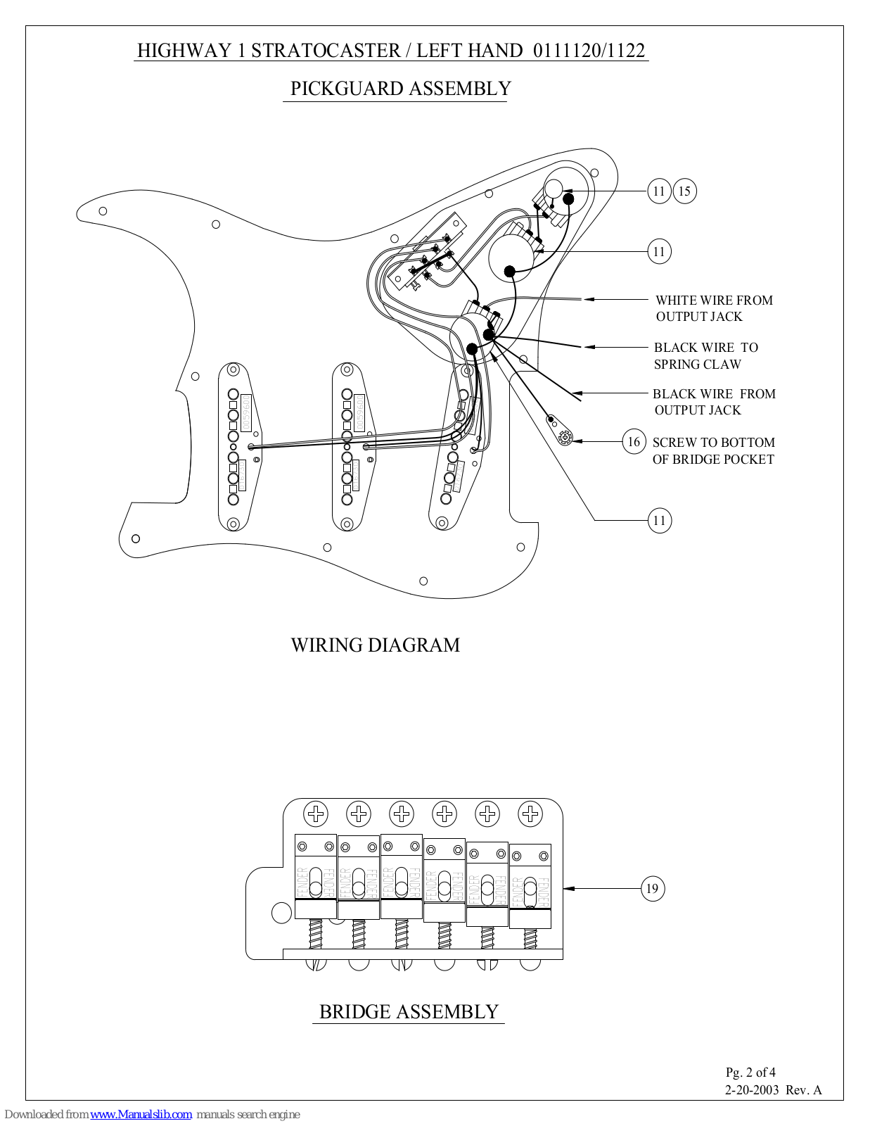 Fender Highway One Strat, HIGHWAY 1 STRATOCASTER, HIGHWAY 1 STRATOCASTER Left Handed, 111120, 111122 Wiring Diagram