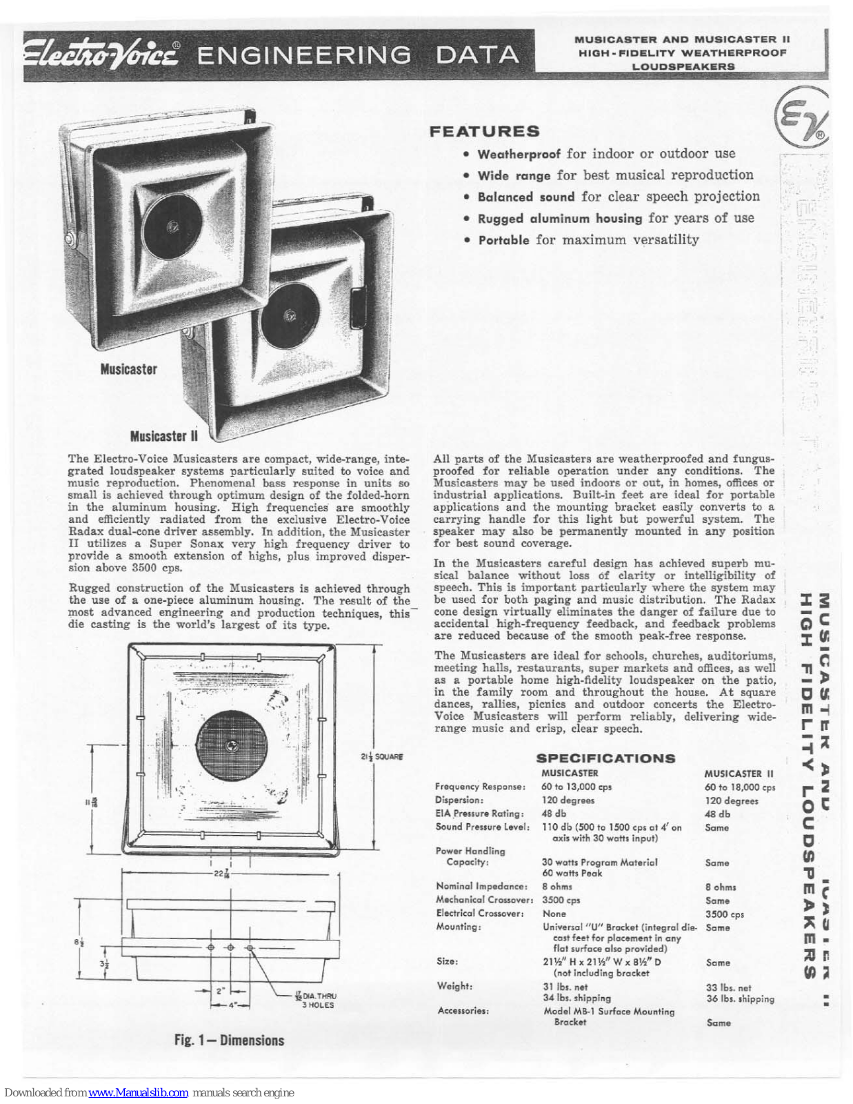 Electro-Voice Musicaster Engineering Data