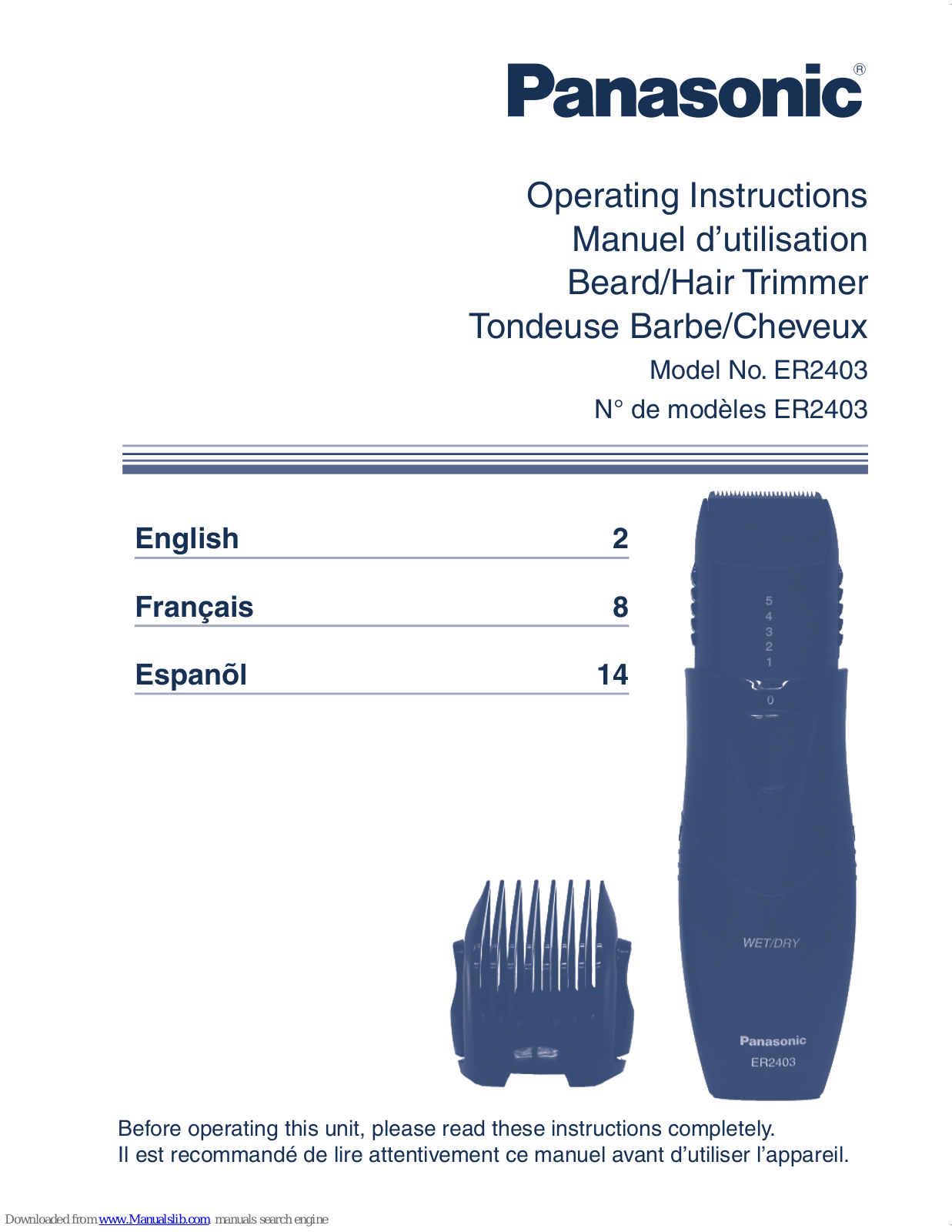 Panasonic ER2403K, ER2403 Operating Instructions Manual