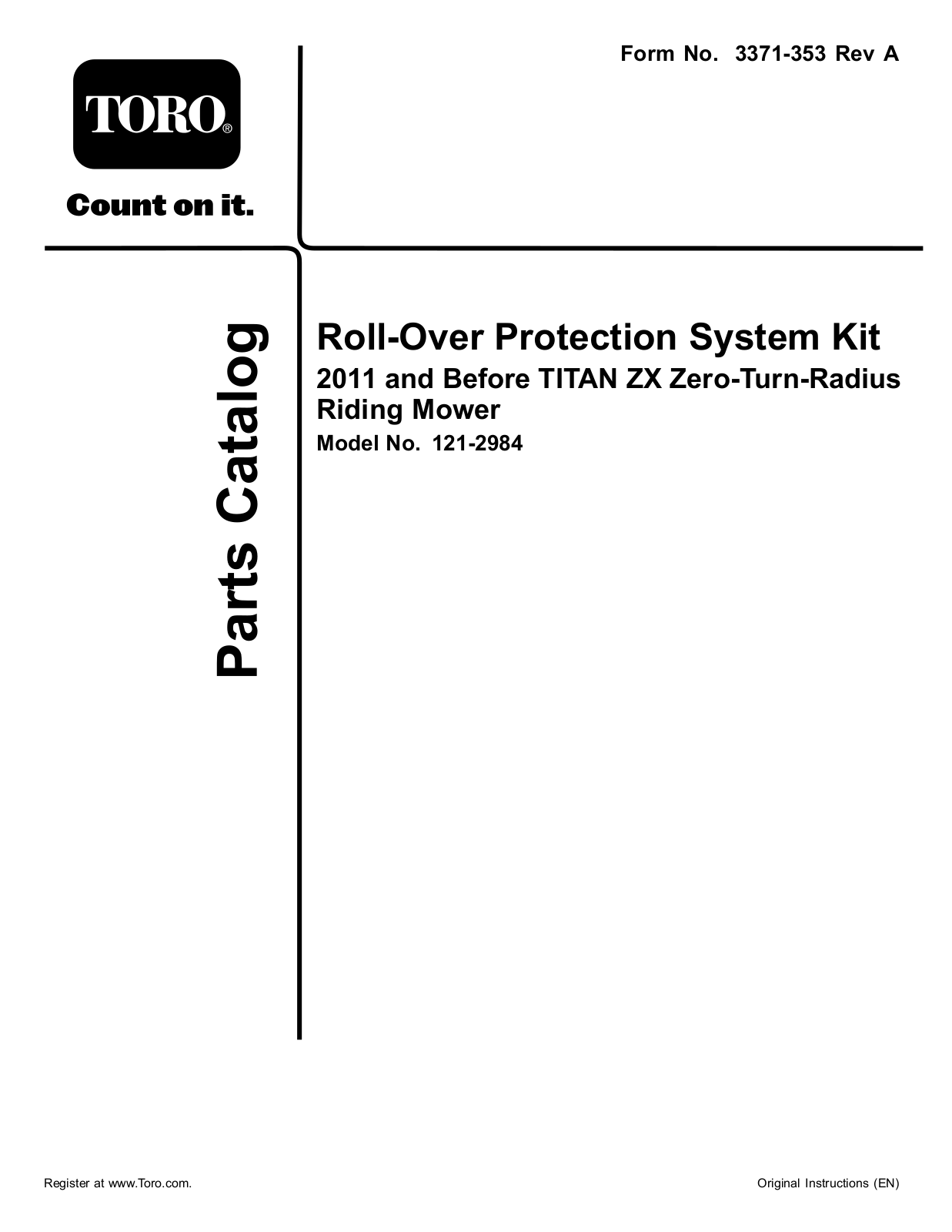 Toro 121-2984 Parts Catalogue