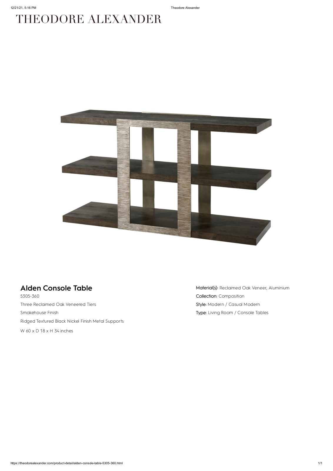Theodore Alexander FPLJ3264 Specifications - ManualMachine.com