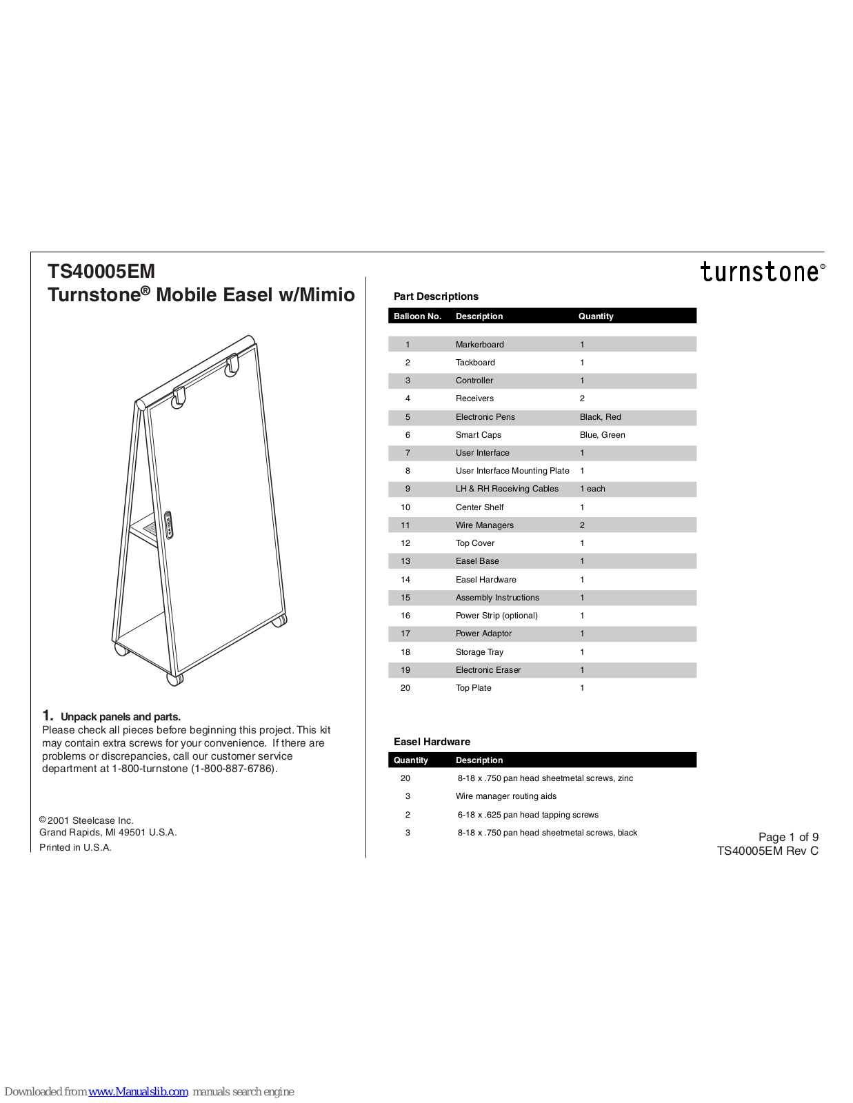 Turnstone TS40005EM Assembly Instructions Manual