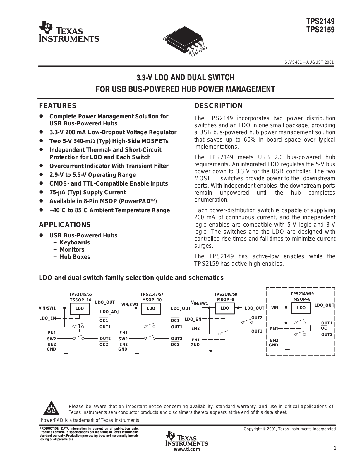 TEXAS INSTRUMENTS TPS2149, TPS2159 Technical data