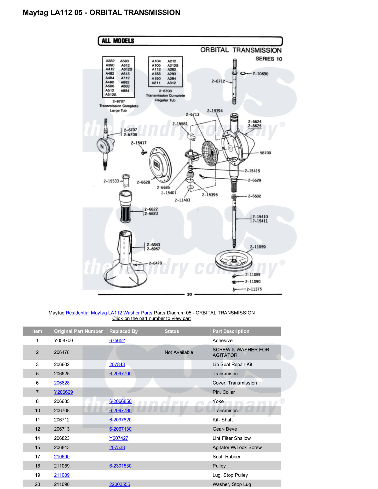 Maytag LA112 Parts Diagram