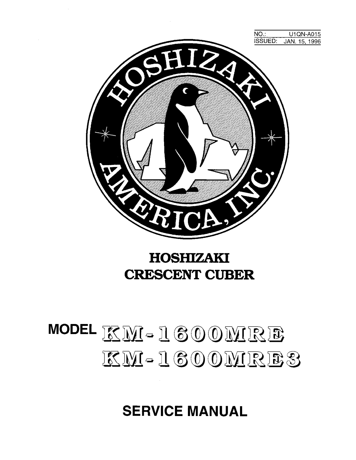 Hoshizaki KM-1600MRE, KM-1600MRE3 Service Manual