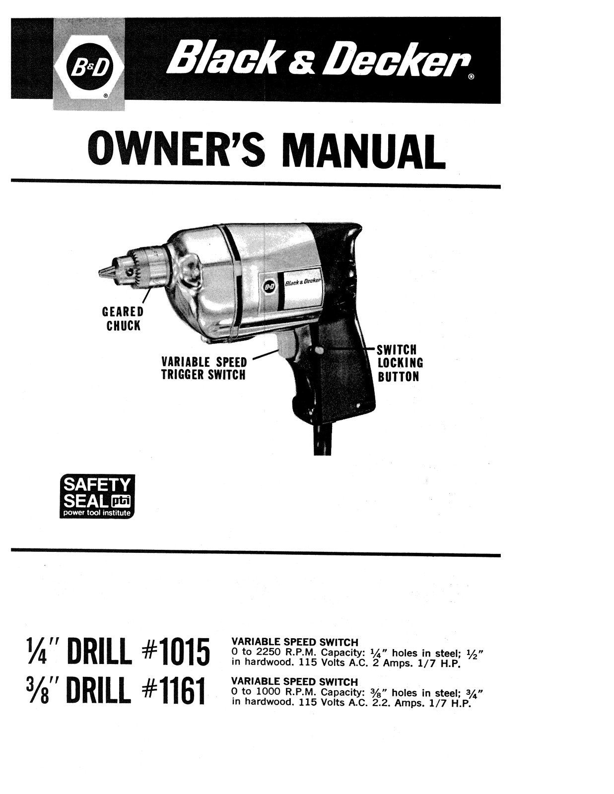 Black & Decker 1161, 1015 User Manual