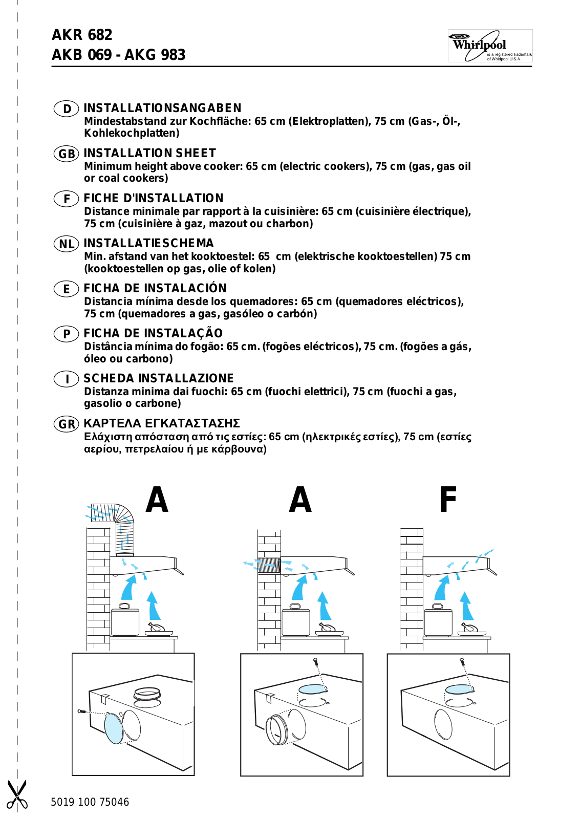 Whirlpool AKR 682, AKB 069, AKG 983 INSTALLATION SHEET