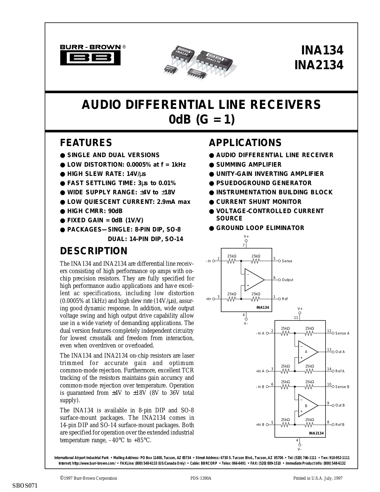 BURR-BROWN INA134, INA2134 User Manual