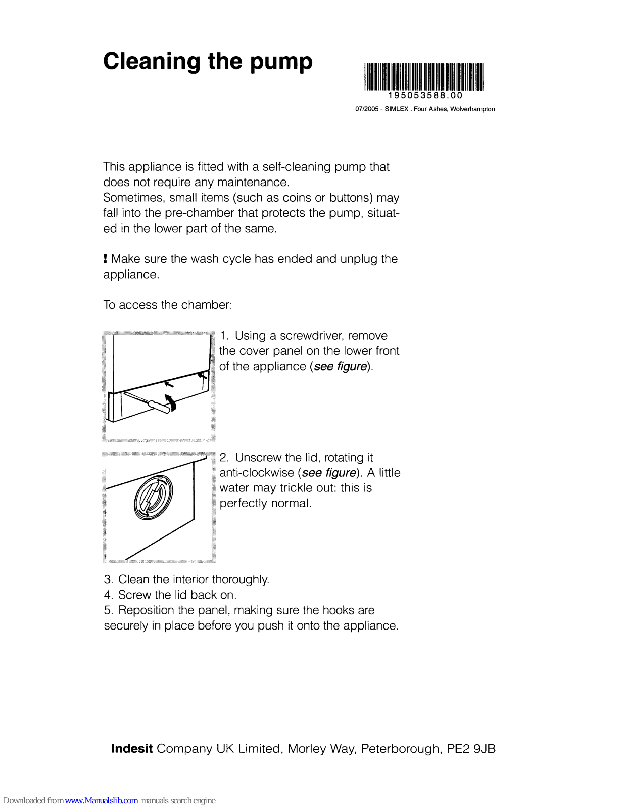 Indesit DRAIN PUMP CLEANING User Manual