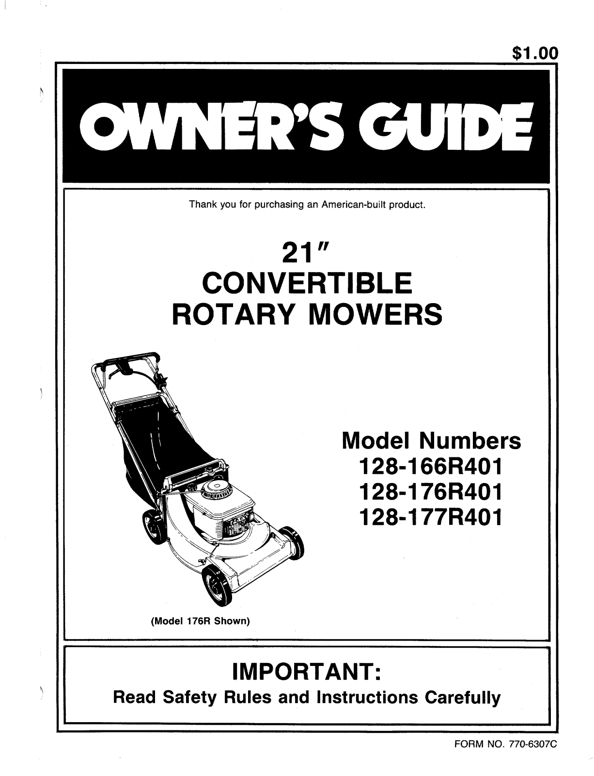 MTD 128-176R401, 128-166R401, 128-177R401 User Manual