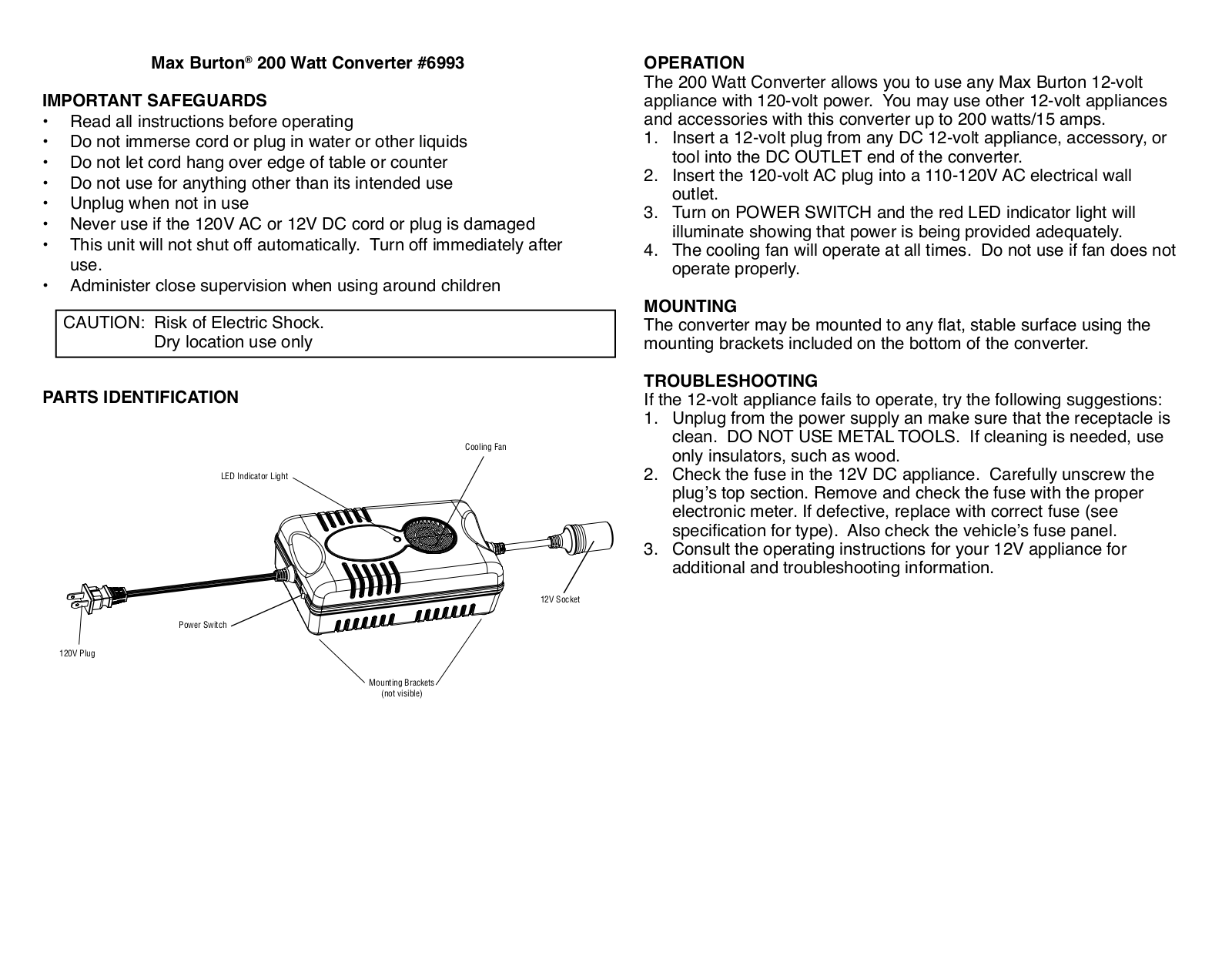 Aervoe 200-Watt Converter User Manual