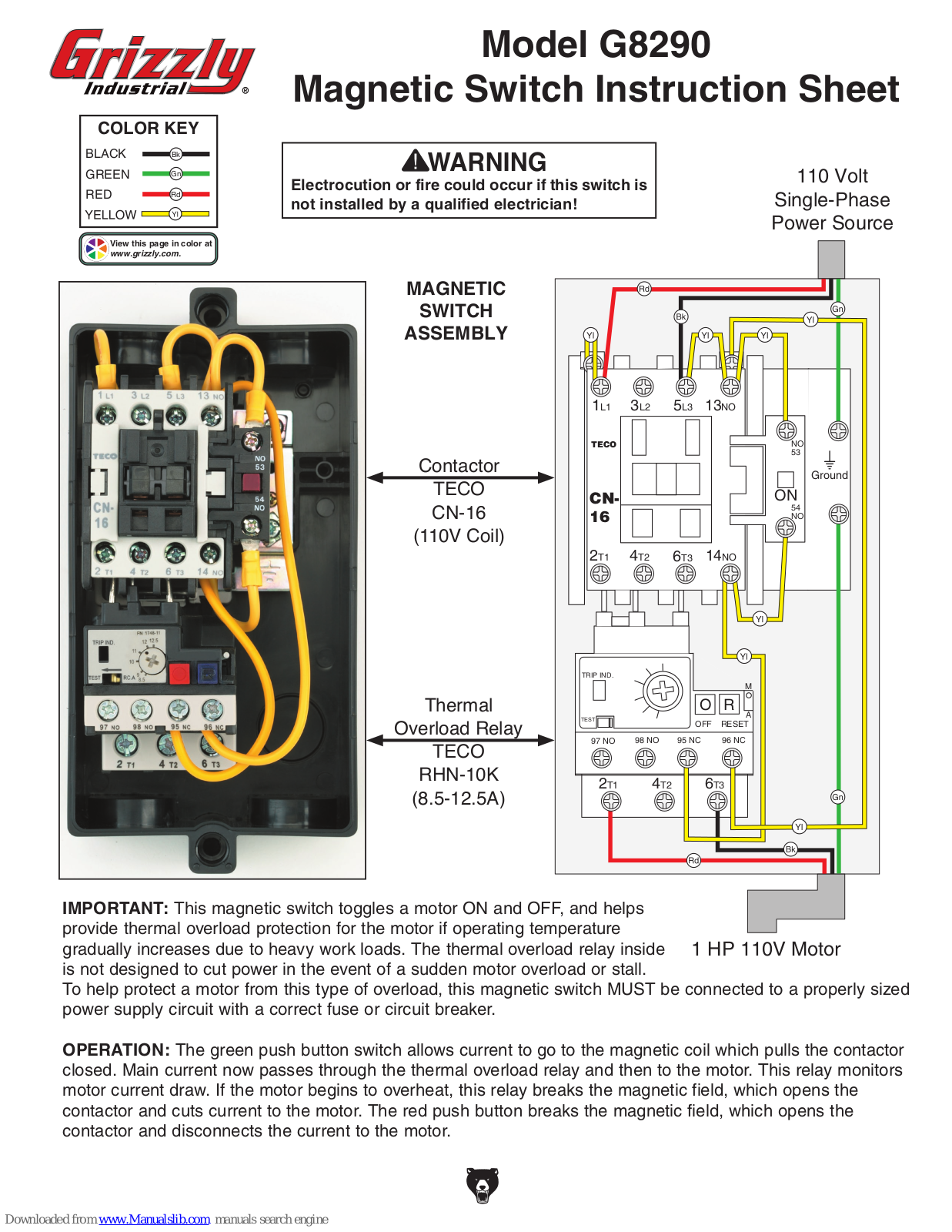 Grizzly G8290 Instruction Sheet