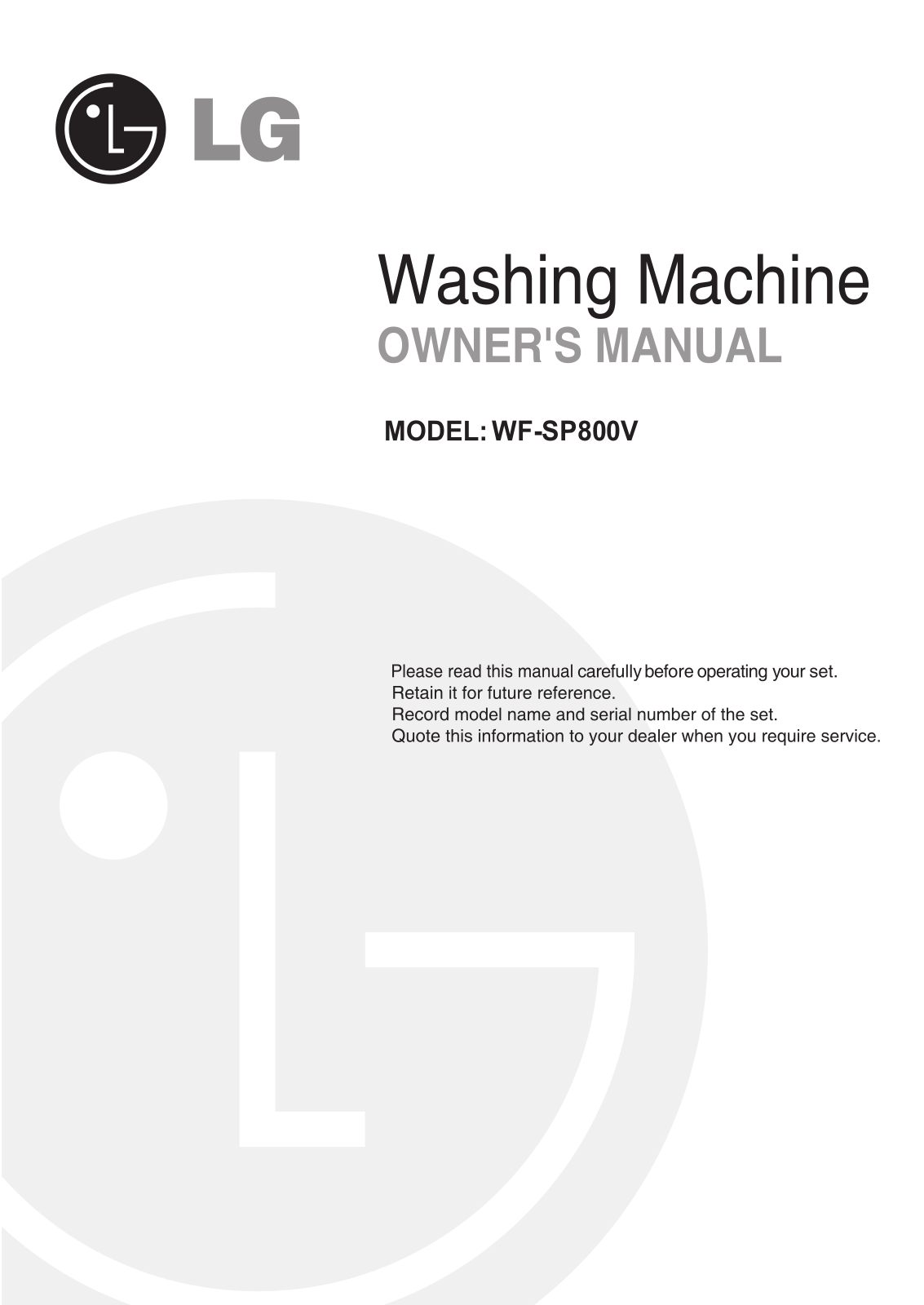 LG WF-SP800V Owner’s Manual