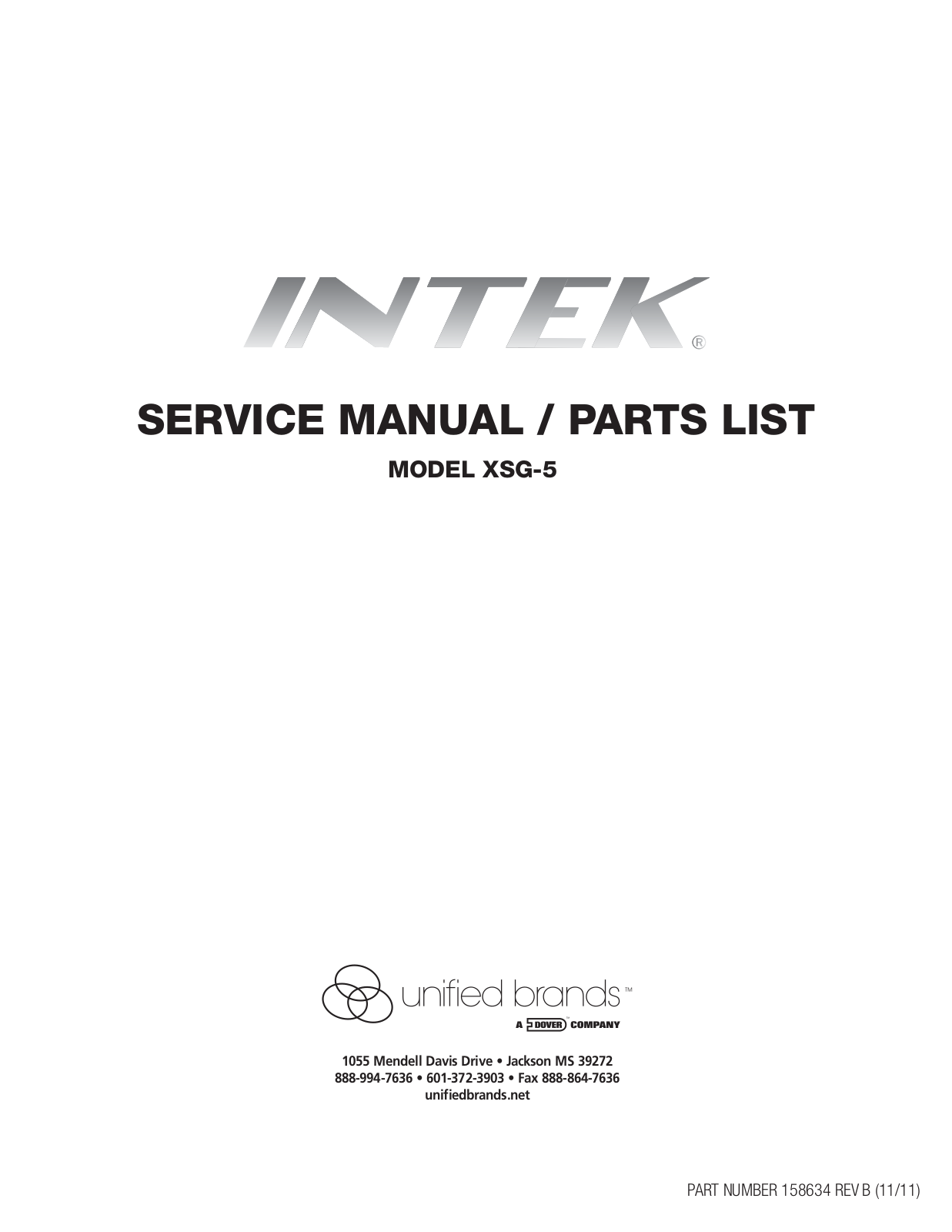 Intek XSG-5 Service Manual