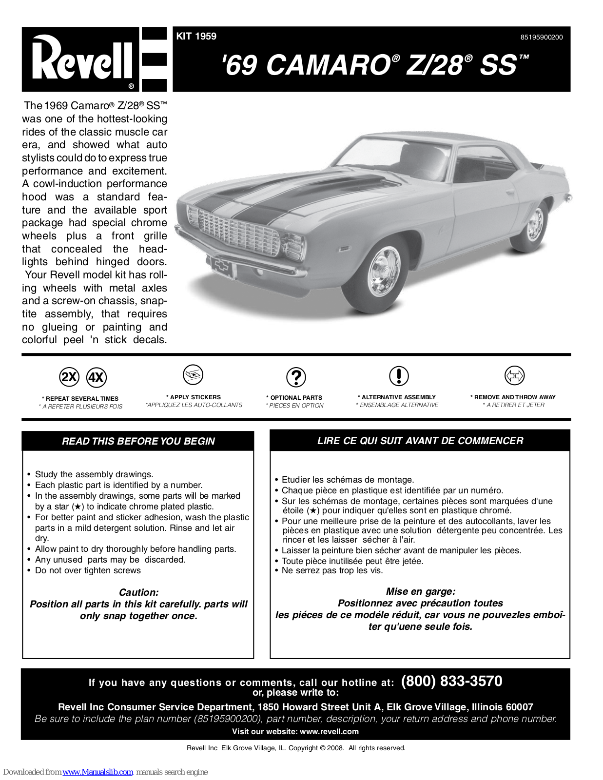 REVELL '69 Camaro Z/28 SS, 1959 Assembly Manual