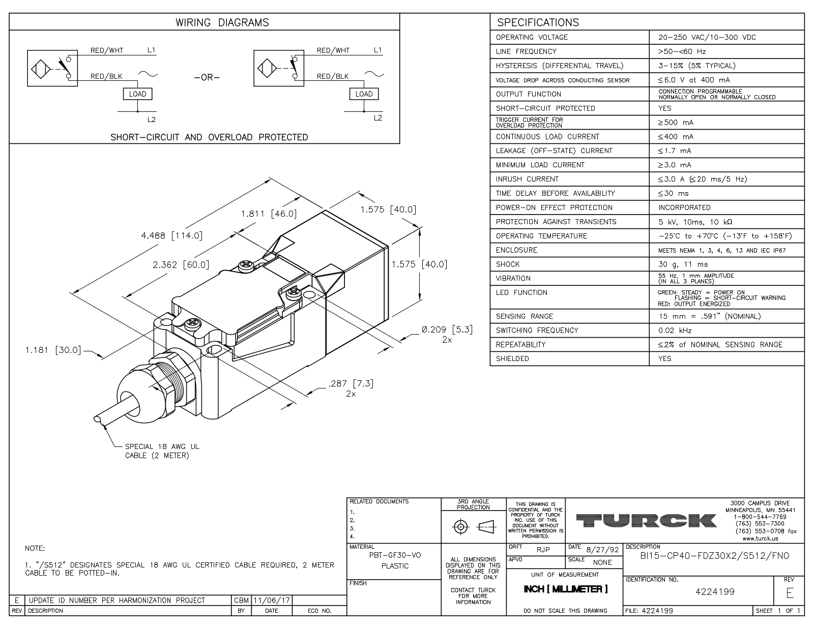 Turck BI15-CP40-FDZ30X2/S512FNO Data Sheet