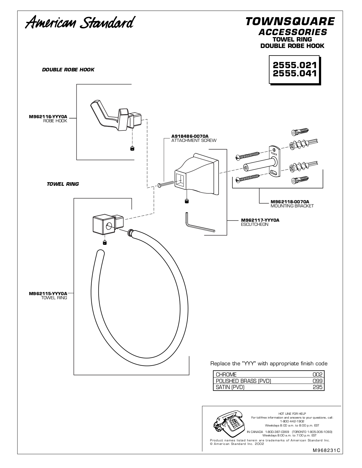 American Standard 2555.041, 2555.021 User Manual