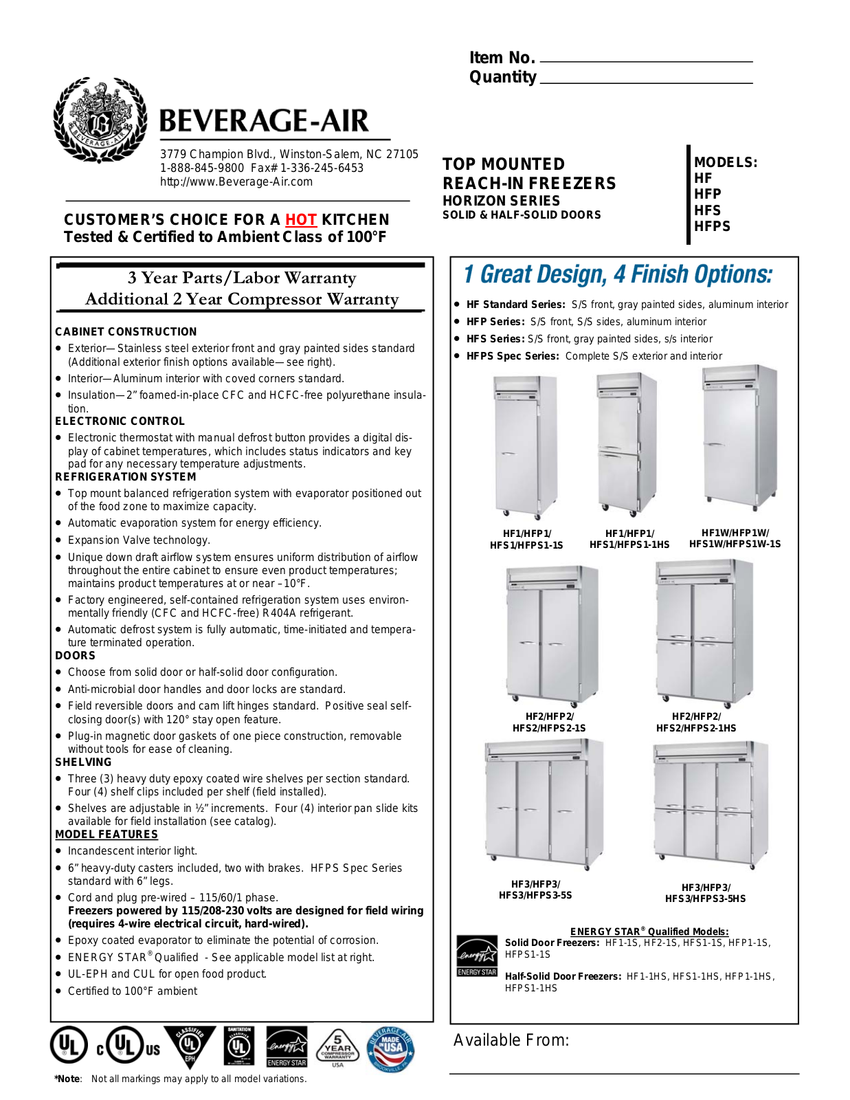 Beverage Air HF1-1HS User Manual