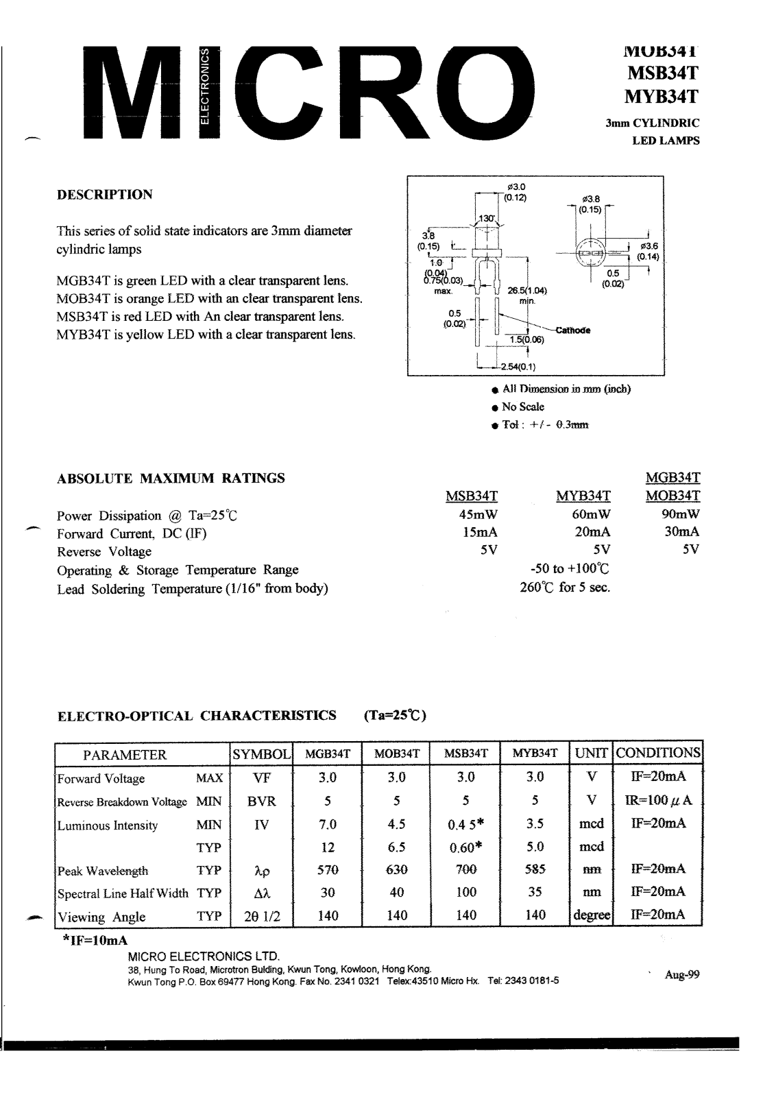 MICRO MSB34T, MOB34T, MYB34T Datasheet