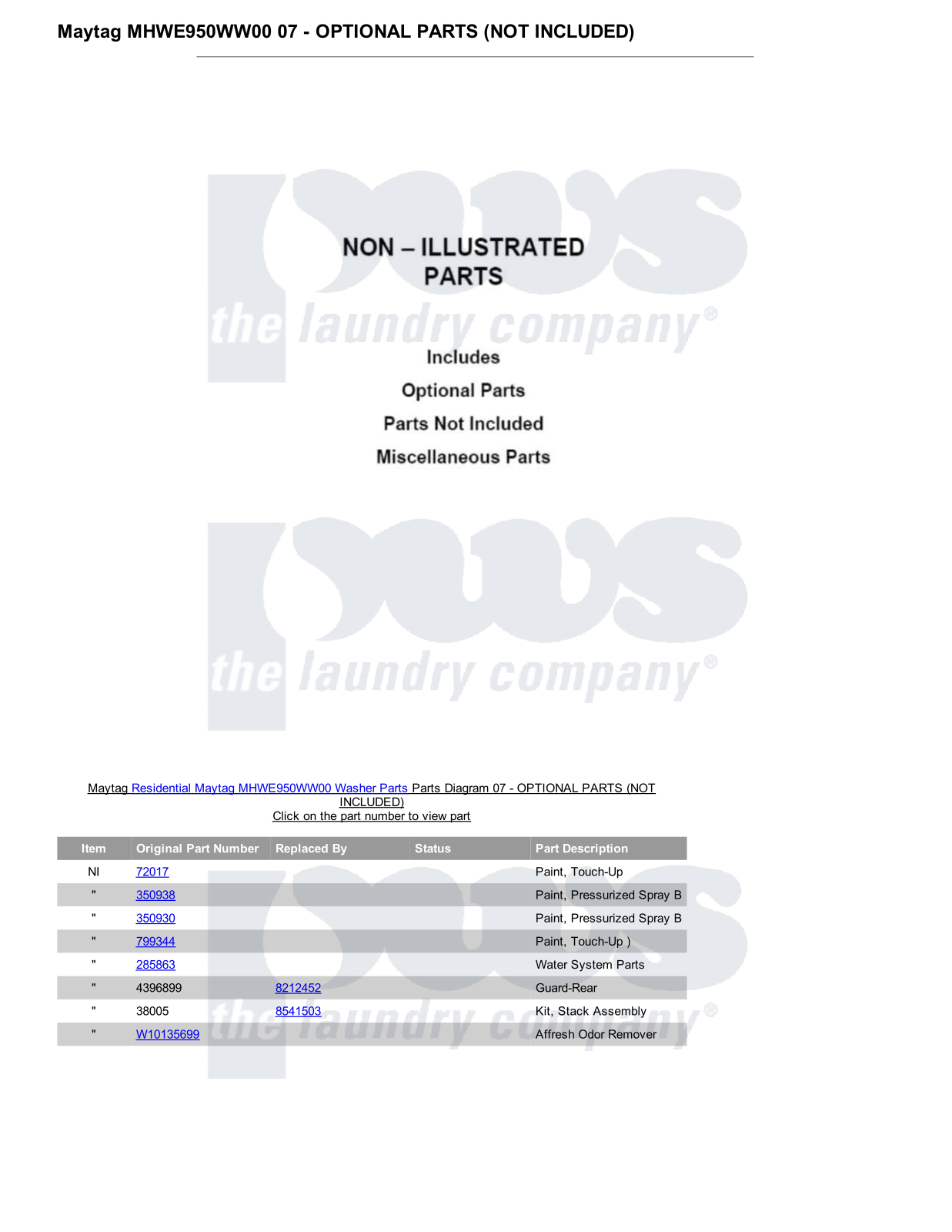 Maytag MHWE950WW00 Parts Diagram