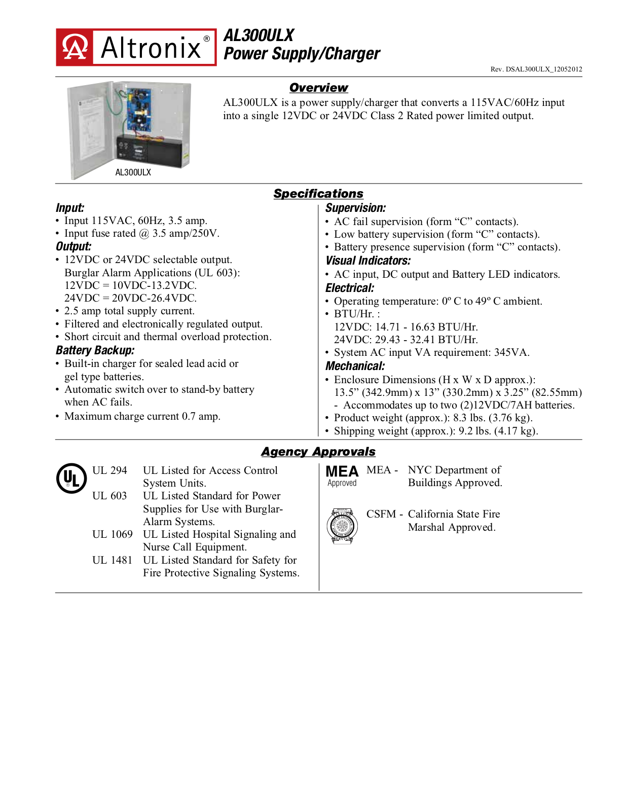 Altronix AL300ULX Specsheet