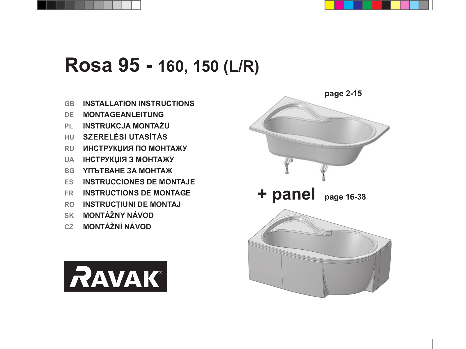 Ravak Rosa 95 - 160L, Rosa 95 - 150L, Rosa 95 - 160R, Rosa 95 - 150R INSTALLATION INSTRUCTIONS