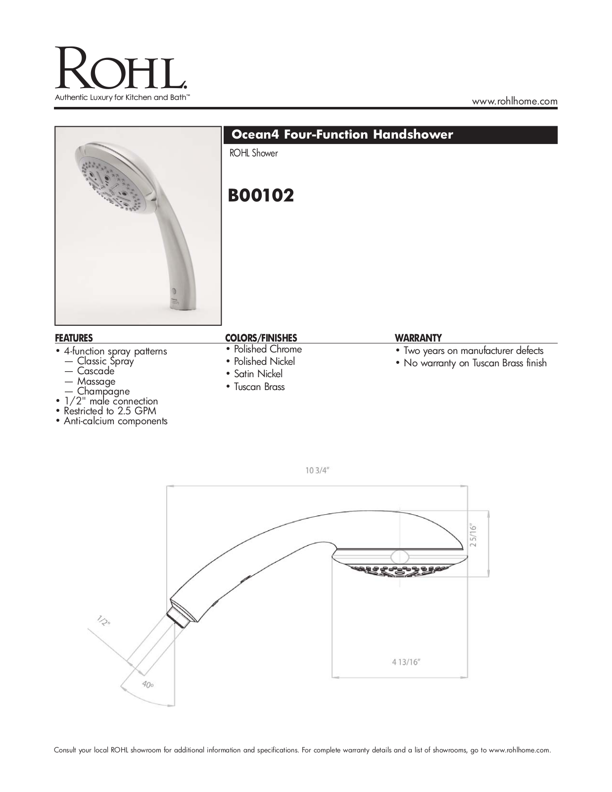 Rohl B00102TCB User Manual