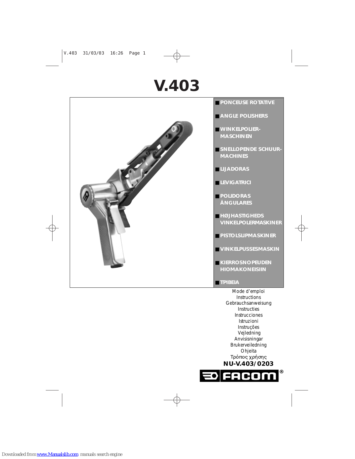 Facom V.403 Instructions Manual