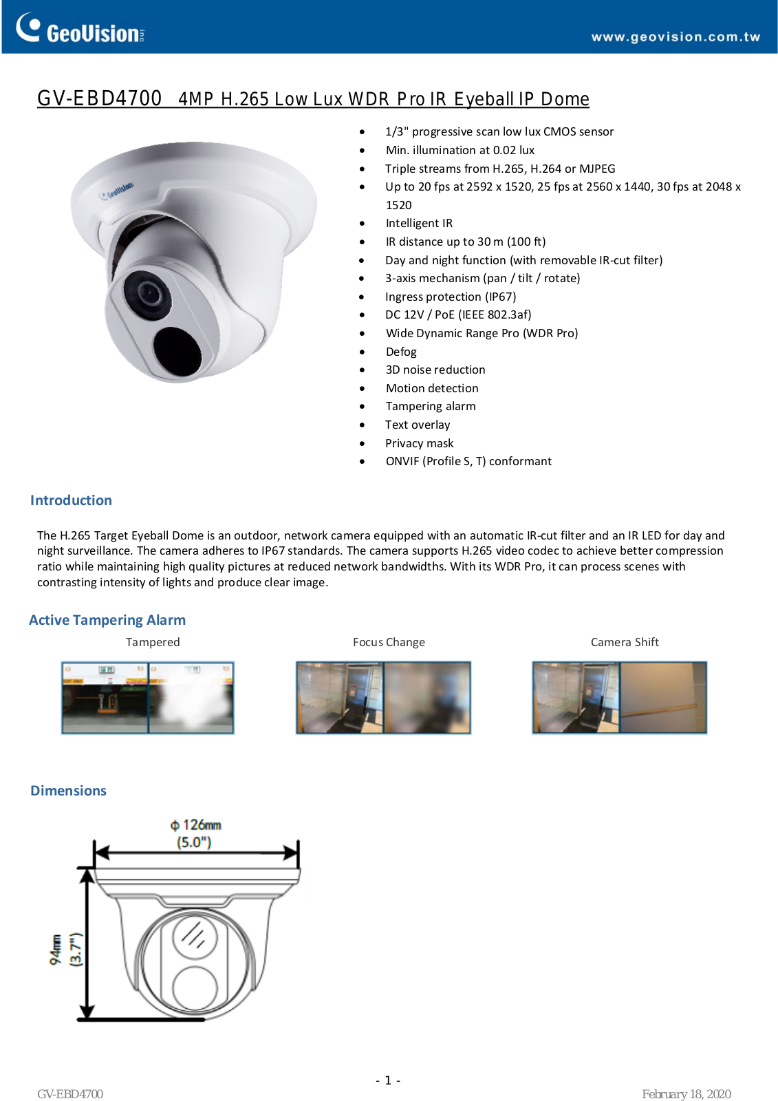 Geovision GV-EBD4700 Specsheet