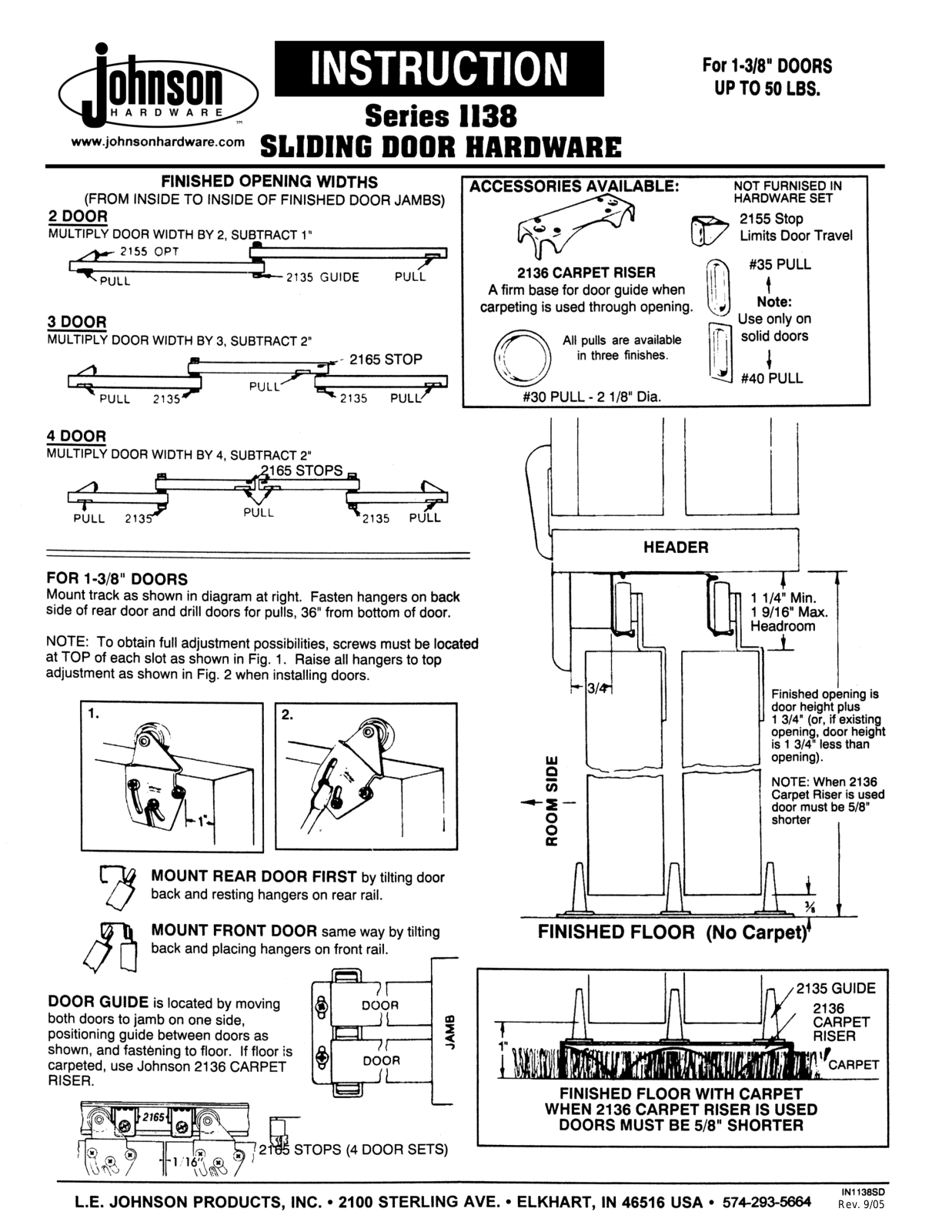 Johnson Hardware IN11385D, 1138 User Manual