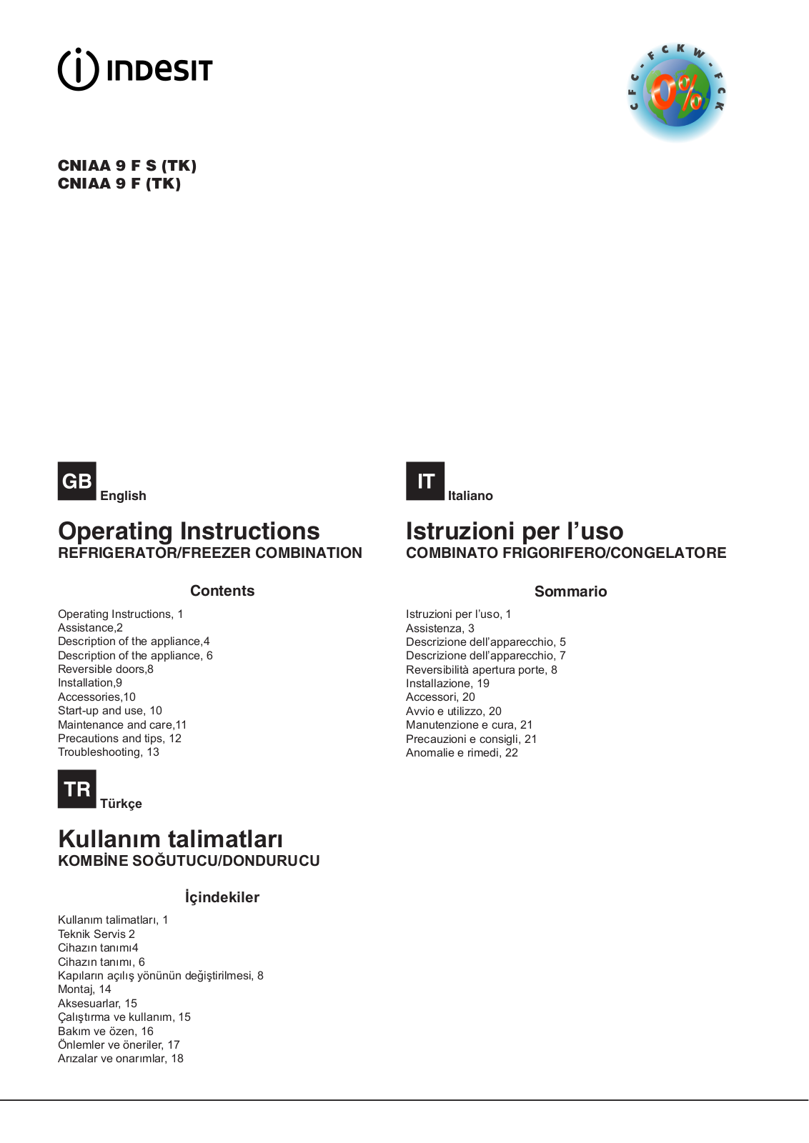 INDESIT CNIAA 9 F (TK) User Manual