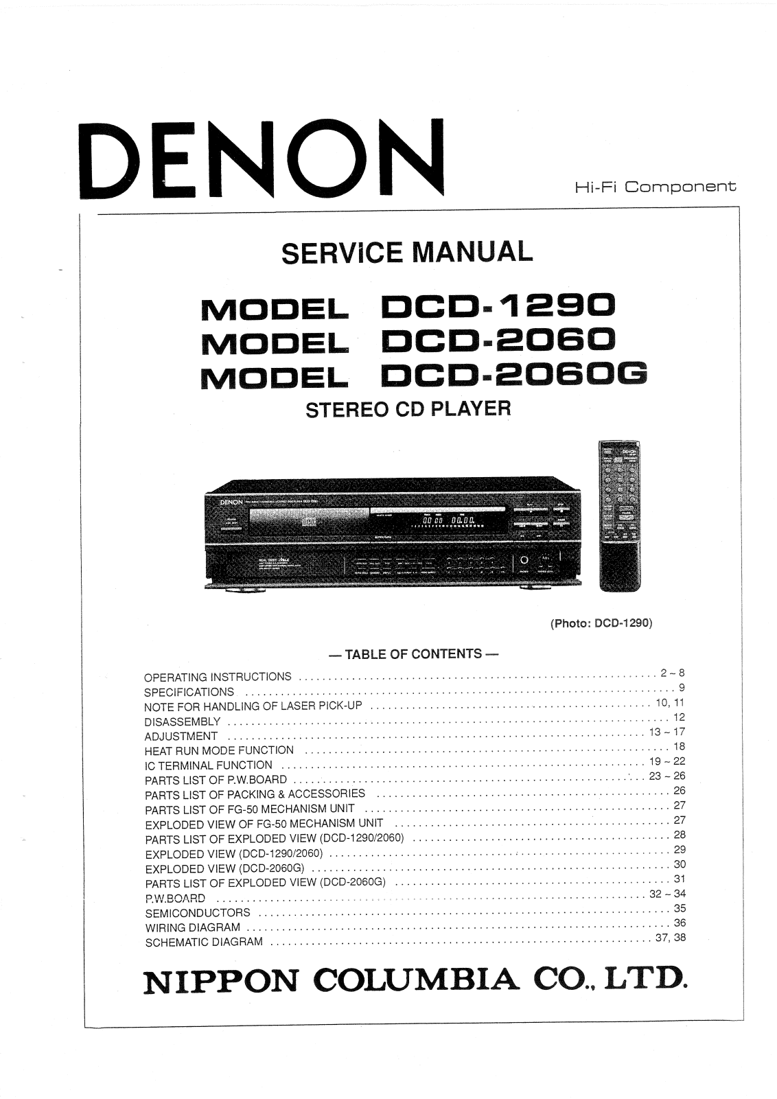 Denon DCD-1290, DCD 2060 G Service Manual