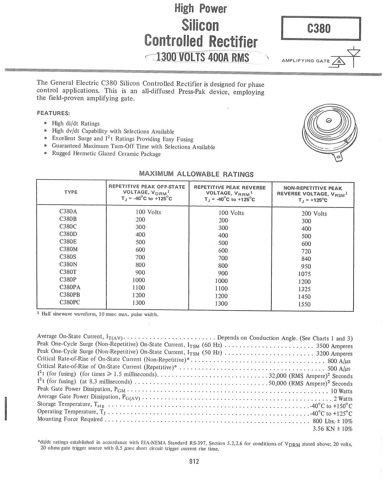 Powerex C380 Data Sheet