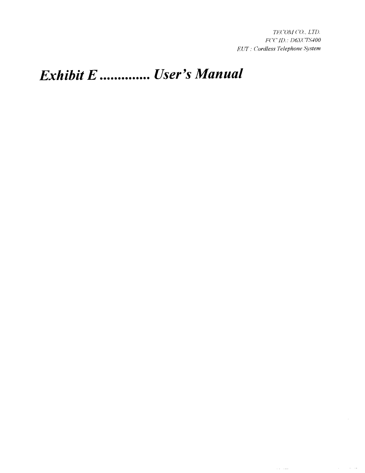 Tecom Co CTS400 User Manual