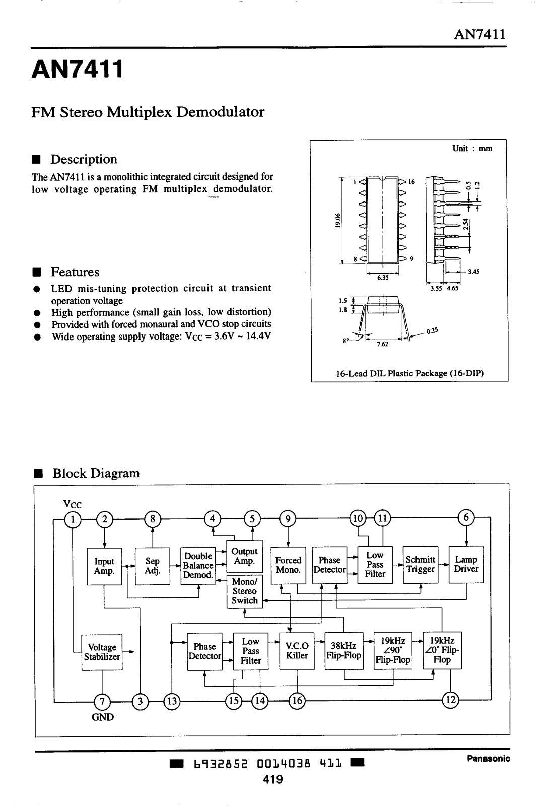 Panasonic AN7411 Datasheet