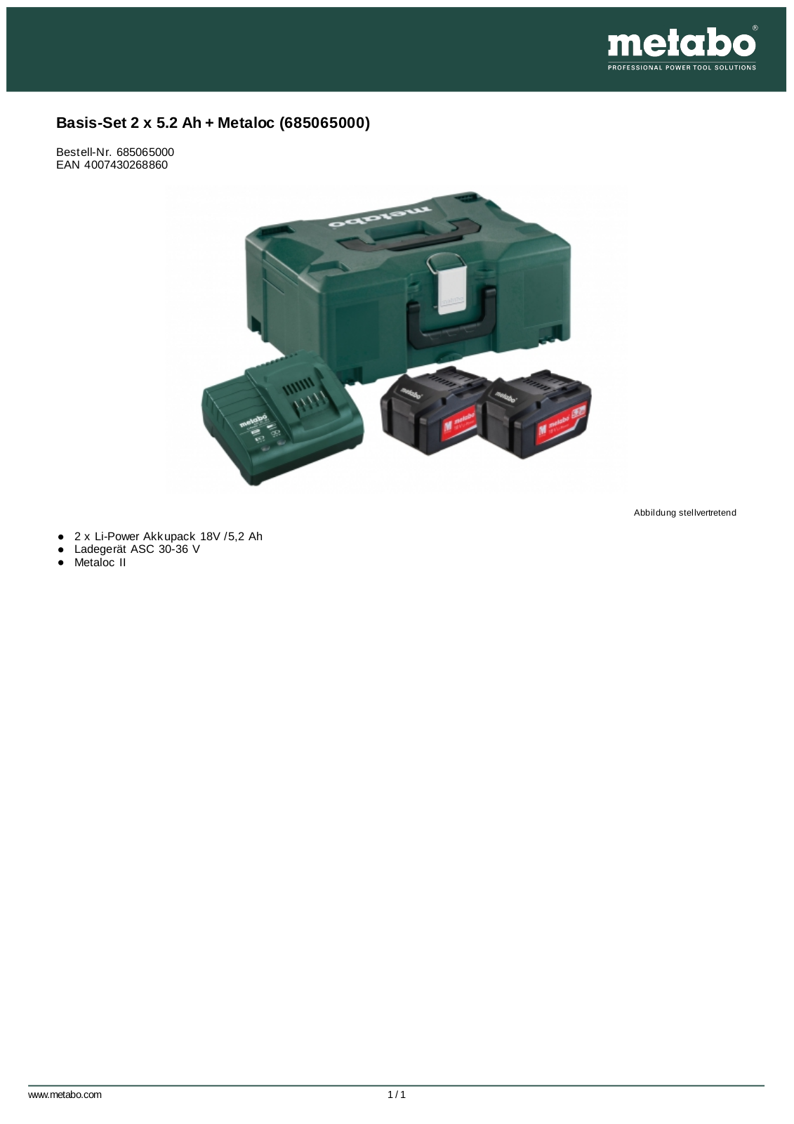 Metabo Basis-Set 2 x 5.2 Ah + Metaloc User Manual