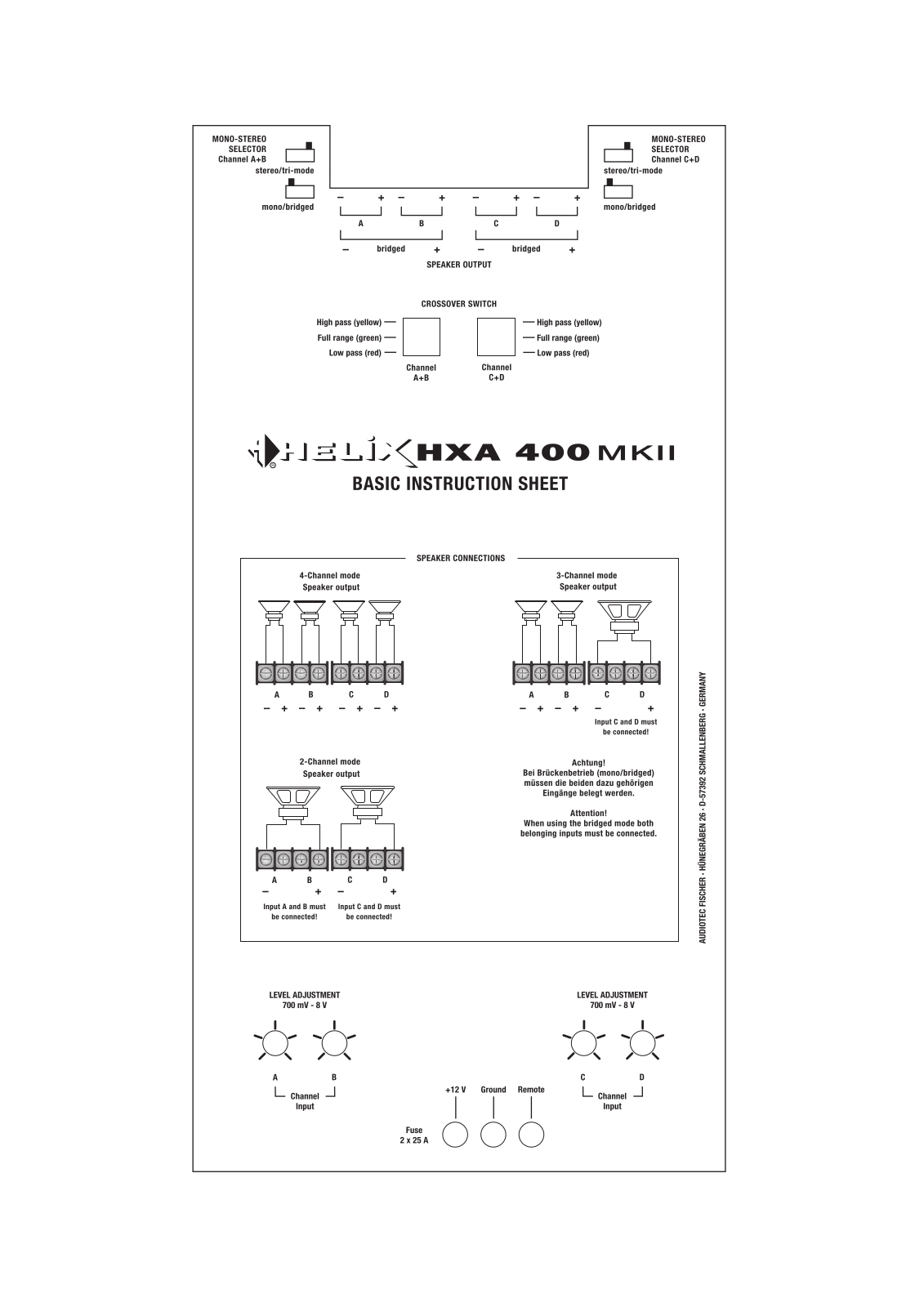 Helix HXA 400 MKII BASIC INSTRUCTIONS