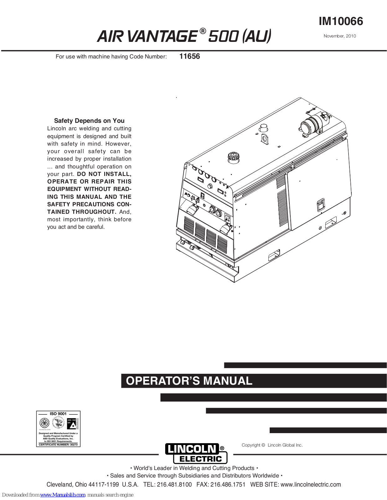 Lincoln Electric AIR VANTAGE IM10066, AIR VANTAGE 500, AIR VANTAGE 500 AU Operator's Manual