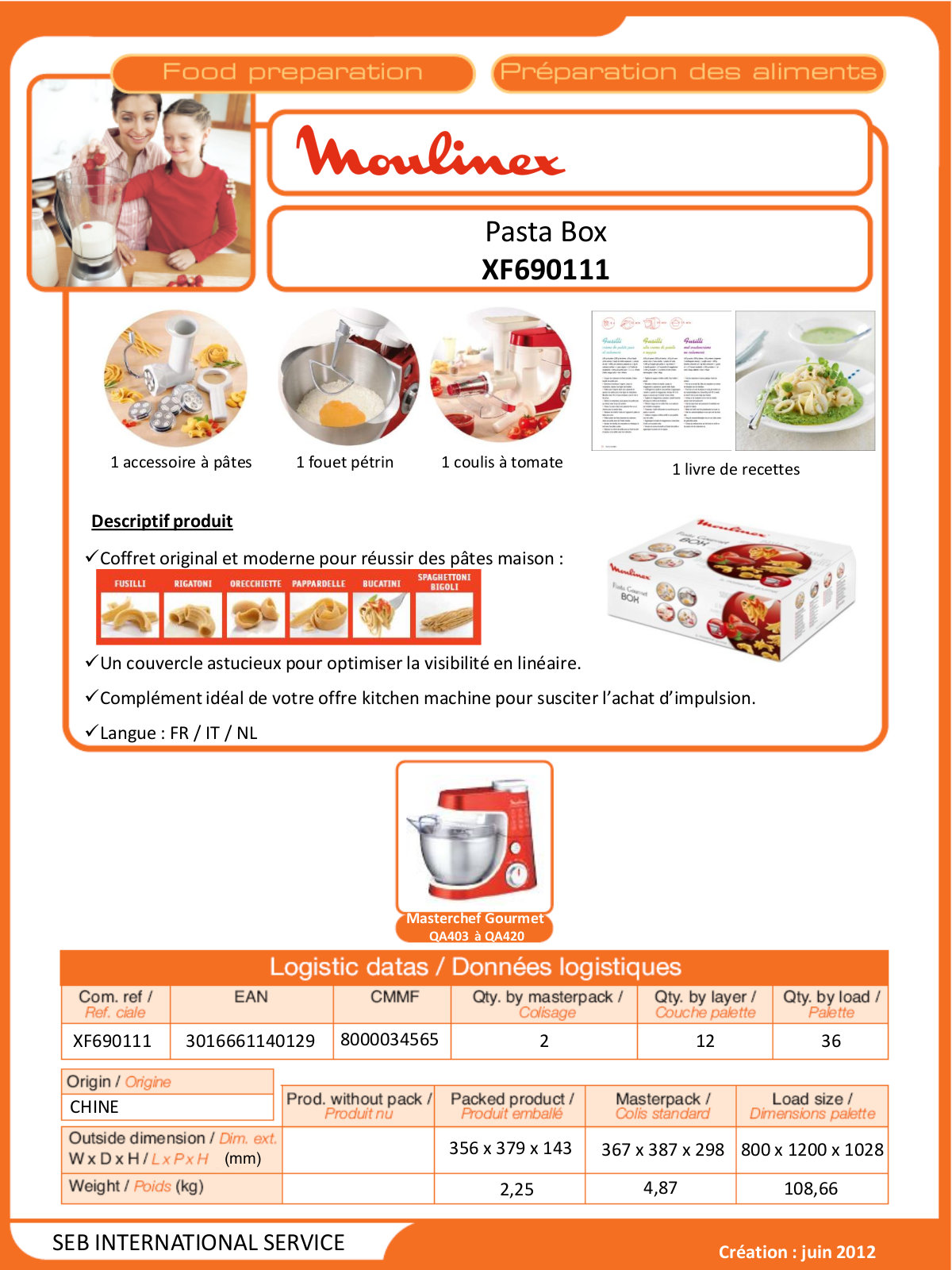 Moulinex Masterchef product sheet